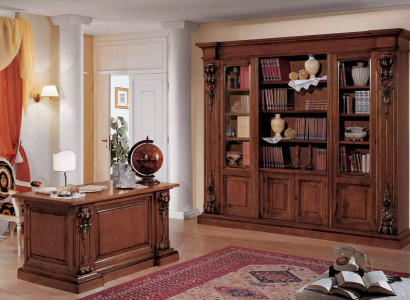 Klassisches Braunes Arbeitszimmer Set Bürotisch Bücherregal Tisch Regal